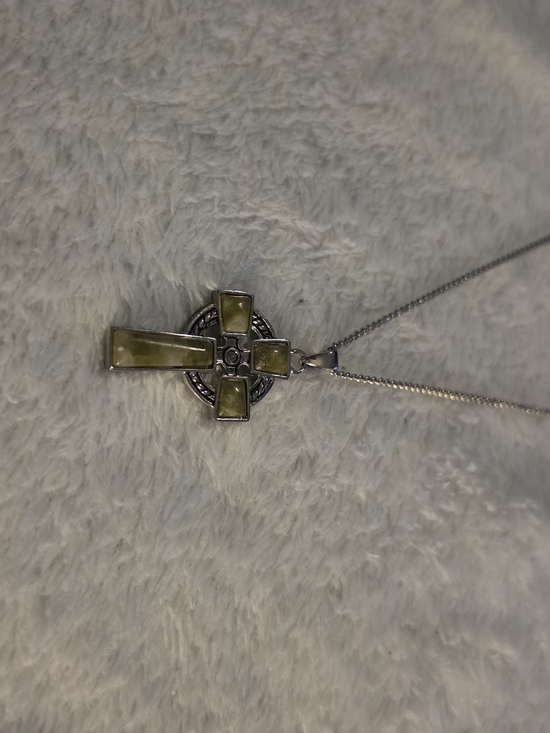Jewelry - Solvaro Celtic Cross Pendant Necklace with Olive-Green Inlay